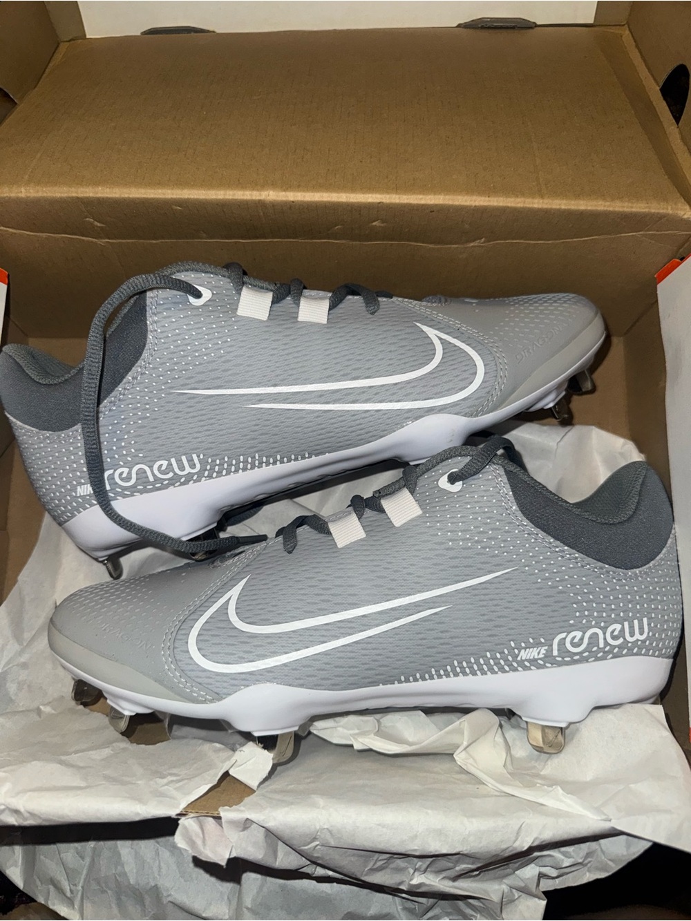 Nike Grey and White Cleats Hyperdiamond 4 pro Nike cleats